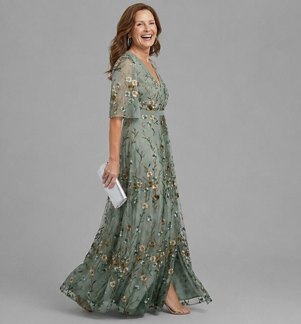 Vestido Olivo | Bordado floral