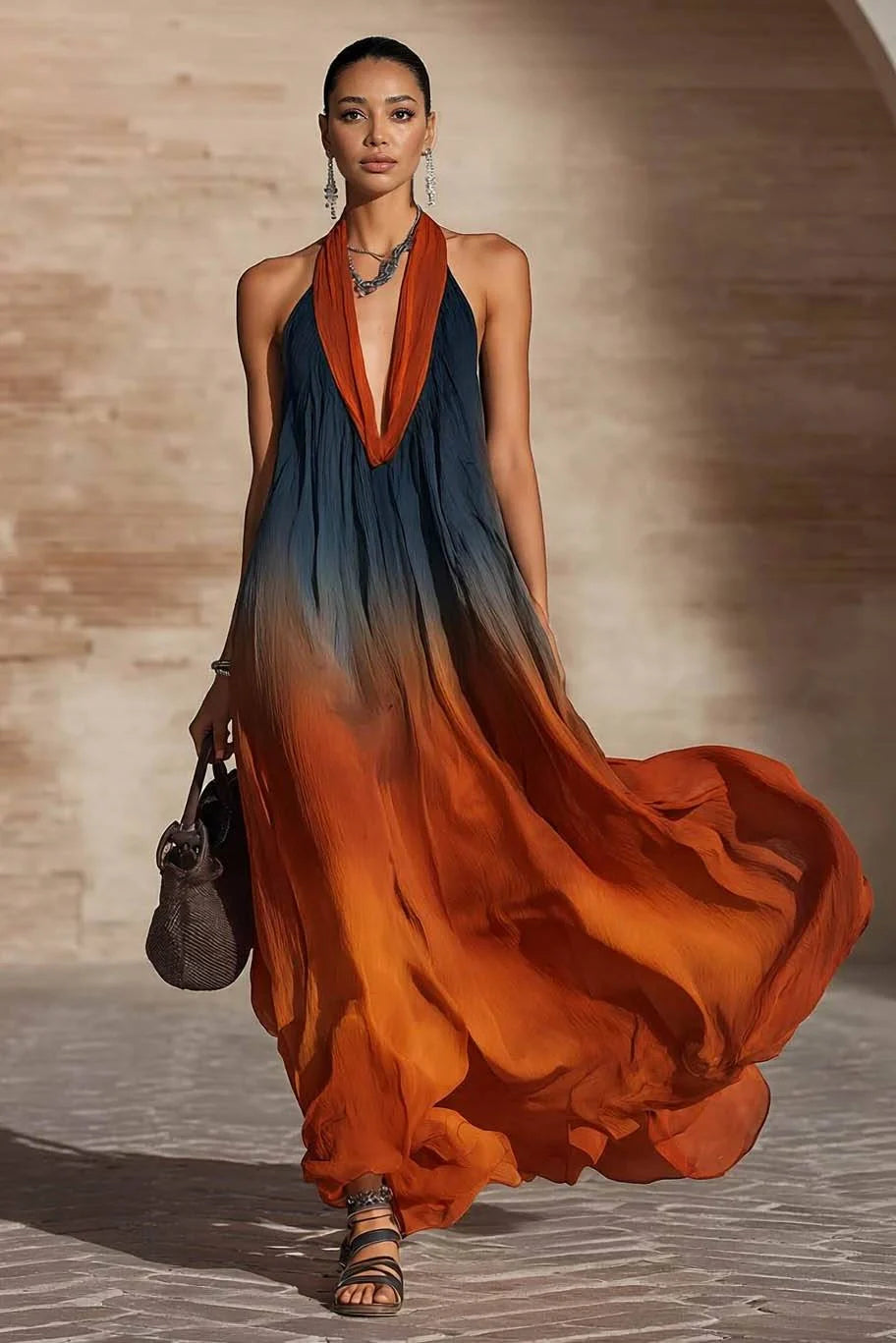 Vestido Ocean | Cuello Halter corte en V