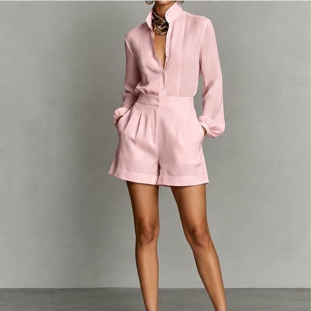 Conjunto  Claudia | De lino con camisa cuello mao y shorts