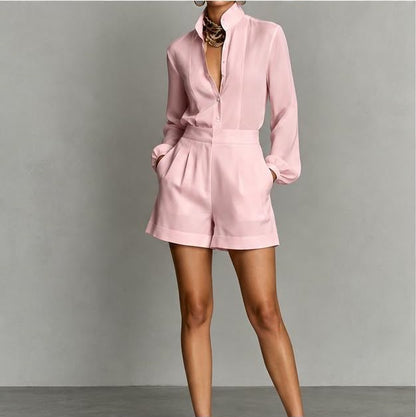 Conjunto  Claudia | De lino con camisa cuello mao y shorts