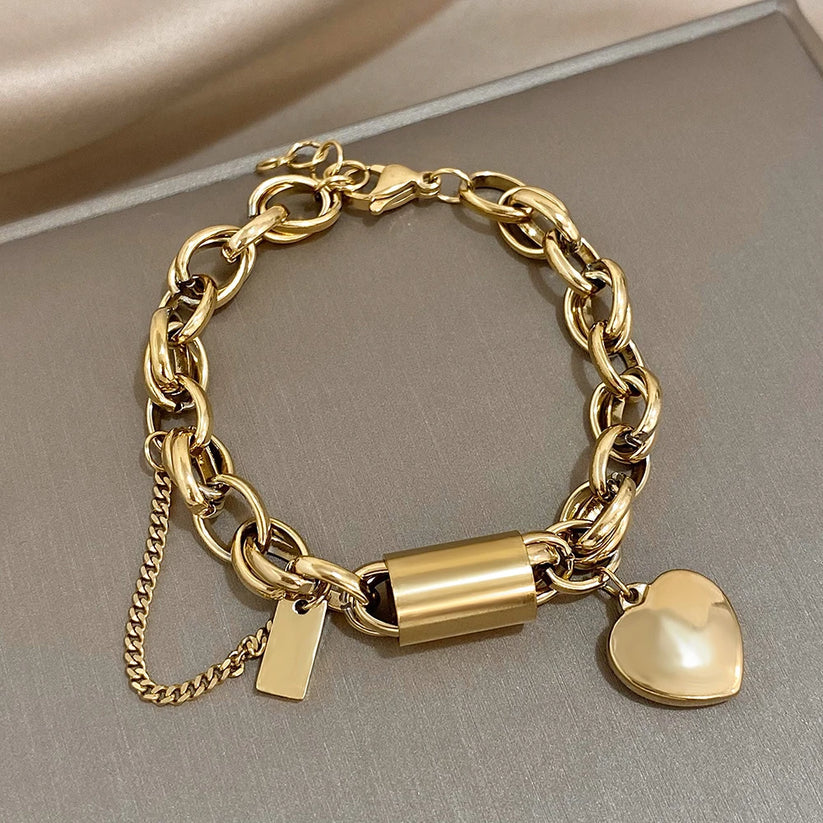 Pulsera Gruesa | Corazón En Oro