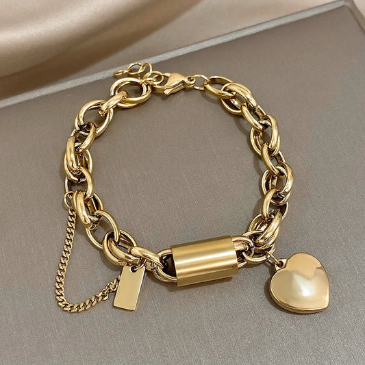 Pulsera Gruesa | Corazón En Oro