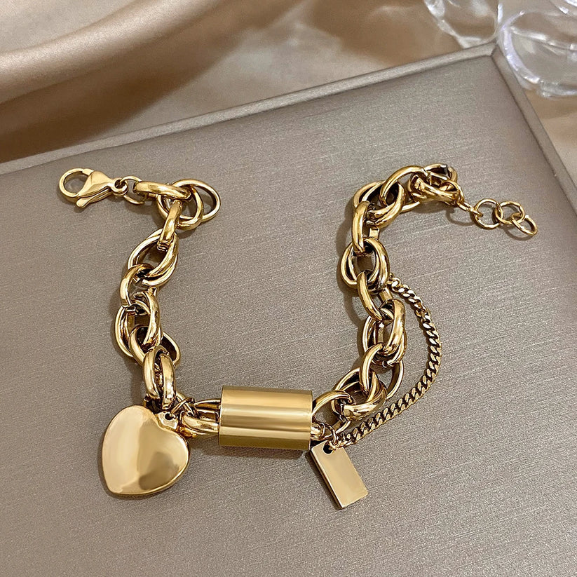 Pulsera Gruesa | Corazón En Oro