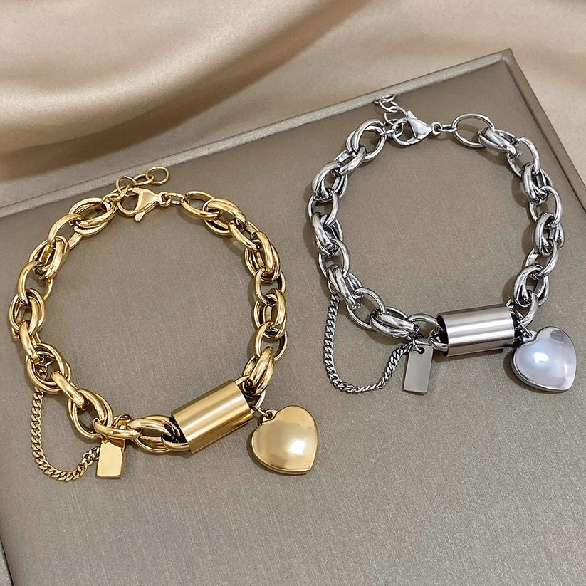 Pulsera Gruesa | Corazón En Oro
