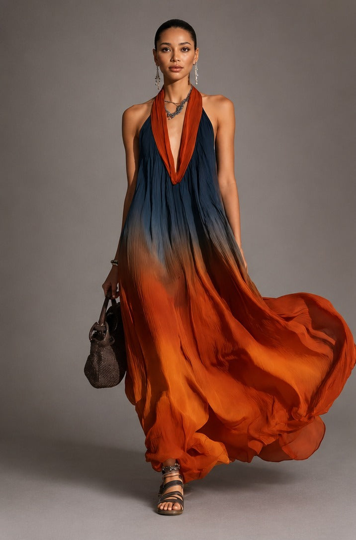Vestido Ocean | Cuello Halter corte en V