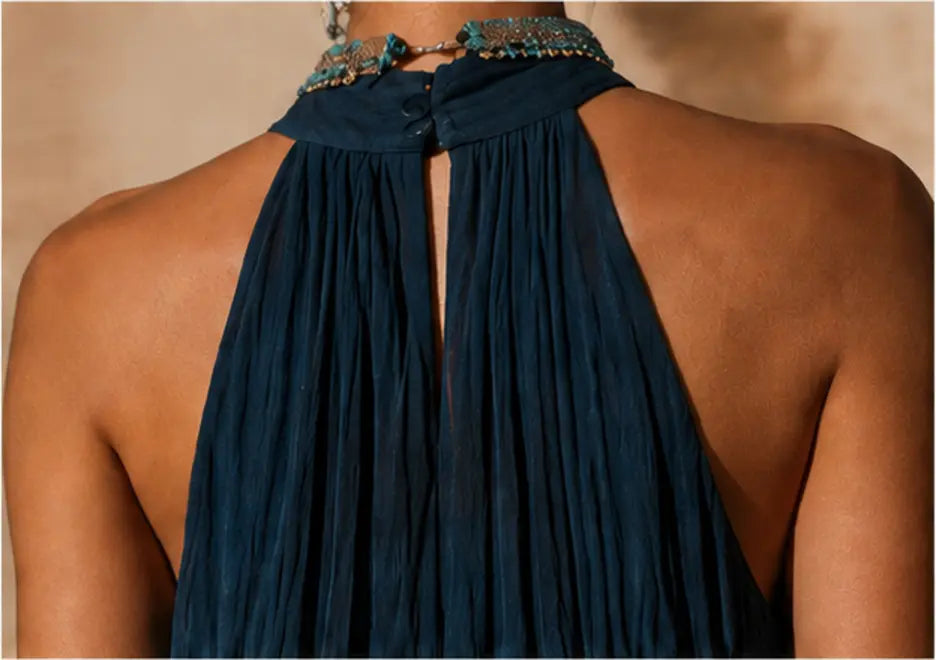Vestido Ocean | Cuello Halter corte en V